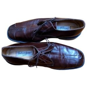 Belvedere Florence Brown Ostrich Leather Men's Oxfords Size 13
